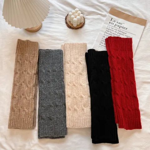 Damen Winter Warm Knitted Leg Warmers Solid Color Cable Knit Slouch Socks Casual Boot Cuffs Fashion Long Socks