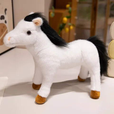 Simulation Horse Plush Toy Realistic Stuffed Animal Doll Soft Pony Figure Kids Birthday Gift Home Decoration