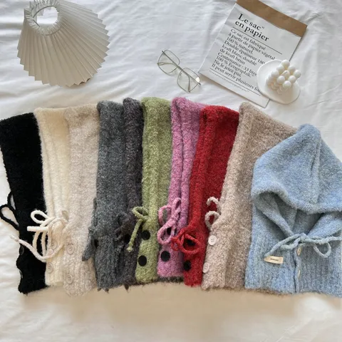 Vrouwen Herfst Winter Gebreide Balaclava Muts En Sjaal Alles-In-Eén Thermische Winddichte Capuchon Warme Muts Outdoor