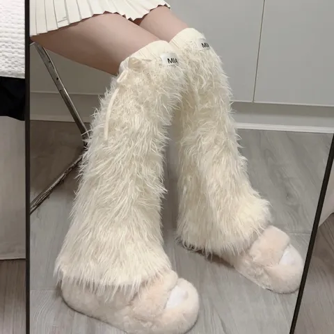 Scaldamuscoli Lunghi in Peluche Invernali da Donna Calzini Slouch in Maglia di Piuma Soffici Calzini al Polpaccio alla Moda High Street Accessori