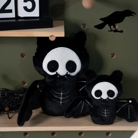 Halloween Bat Plush Toy Stuffed Animal Cute Black Bat Doll With Skeleton Embroidery Soft Polyester Kids Companion Decor