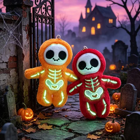Dessin Animé Halloween Crâne Peluche Jouet Poupée Lumineuse Porte-Clés Sac Pendentif Mignon Animal en Peluche Fête Cadeau Décoration