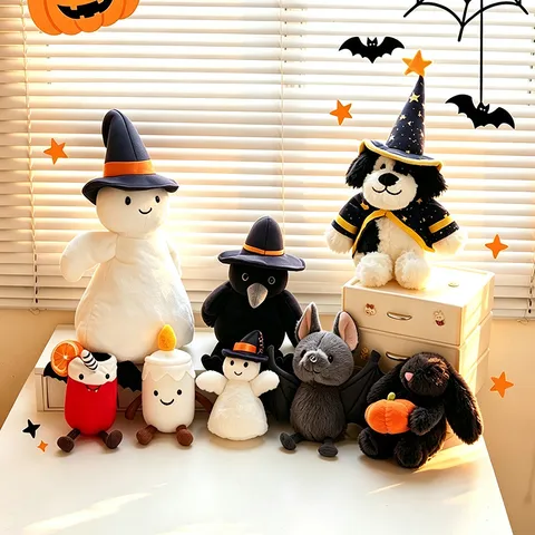Peluche d'Halloween Mignonne Chauve-souris Fantôme Citrouille Lapin Chien Magicien Poupée Douce Cadeau Parfait pour Enfants