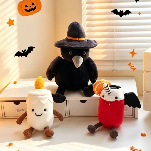 Peluche d'Halloween Mignonne Chauve-souris Fantôme Citrouille Lapin Chien Magicien Poupée Douce Cadeau Parfait pour Enfants