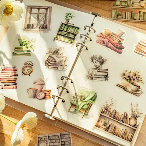 Reading Corner Series PET Stickers Vintage Book Landscaping DIY Scrapbook Decorative Materials Journaling Supplies