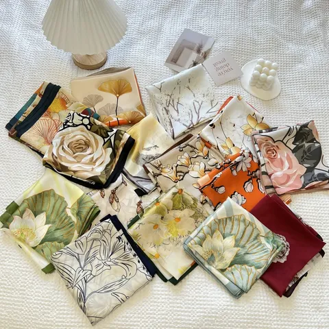Vintage Frans Stijl Bloemenprint Sjaal Vrouwen Elegante Polyester Vierkante Sjaal Mode Haarband Hals Sjaal Hoofddoek
