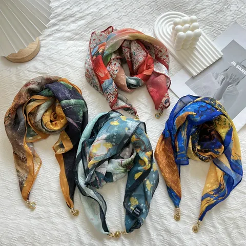 Womens Fashion Square Scarf Lightweight Cut Work Scarf Sun Protection Shawl With Magnetic Buckle