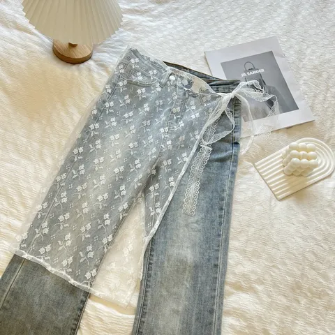 Women Korean Style Sheer Lace Layering Half Skirt Mesh Apron Sequins Straps Casual Fashion Bottoms