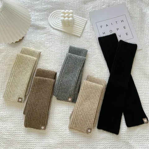 Women Solid Color Ribbed Knit Arm Sleeves Leg Warmers Winter Warm Soft Casual Fashion Accessories Daily Wear
