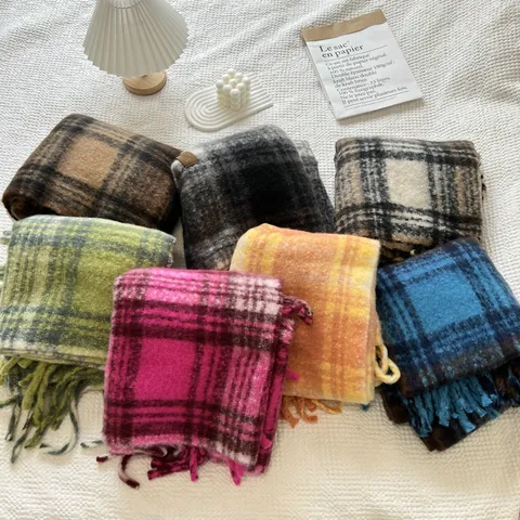 Winter Warm Plaid Scarf For Men And Women Retro Long Tassel Shawl Couple Casual Soft Polyester Fashion Blanket Scarf