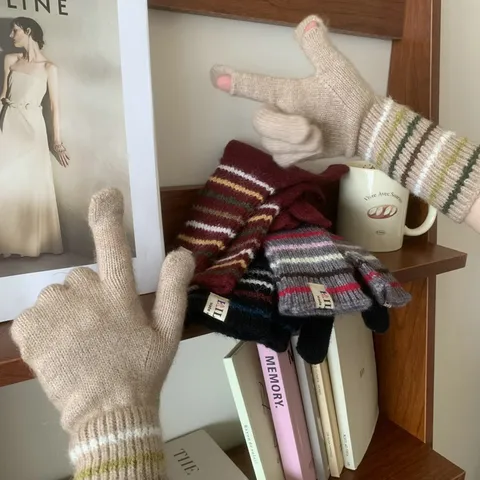 Damen Winter Warm Gestreifte Lange Handschuhe Mode Lässig Kaltes Wetter Stretch Armstulpen