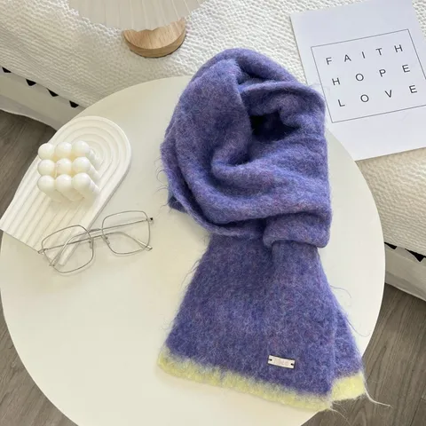 Écharpe Tricotée Color Block pour Femmes Chaud d Hiver Châle Doux Polaire Casual Tour de Cou Couple