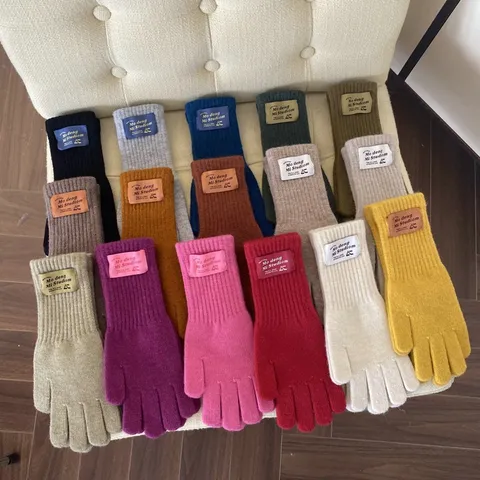 Women's Cute Knit Gloves Winter Warm Long Five Finger Gloves Solid Color Casual Fashion Winter Warm Gloves