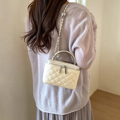 Women Quilted Chain Crossbody Bag Luxury Designer Vanity Case PU Leather Shoulder Handbag With Top Handle