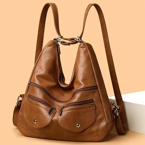 Women Soft PU Leather Shoulder Bag Large Capacity Casual Commuter Crossbody Bag Multi Pocket Top Handle Satchel Handbag