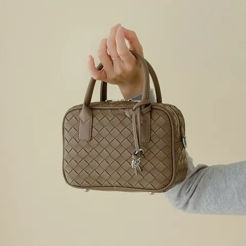 Women Fashion Woven PU Leather Crossbody Bag Casual Solid Color Top Handle Satchel Bag Everyday Travel Handbag