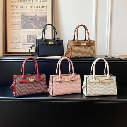 Borsa da Donna alla Moda in Pelle PU con Manico Superiore Blocco di Colore Motivo Coccodrillo Borsa a Tracolla Classica Quadrata Con Serratura in Metallo