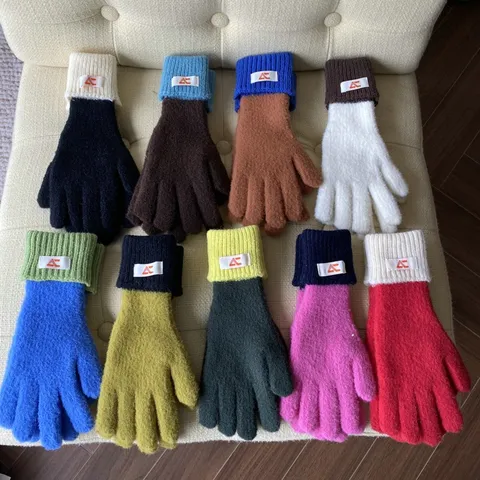 Women's Winter Warm Knit Gloves Touch Screen Color Block Thickened Fashion Cycling Gloves Outdoor Cold Weather Gloves