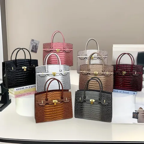 Damen Geprägtes PU Leder Krokodil Muster Handtasche Große Kapazität Pendeln Tote Top Griff Tasche Horizontales Quadrat Reißverschluss Tasche Für Büro Täglich Damenhaft