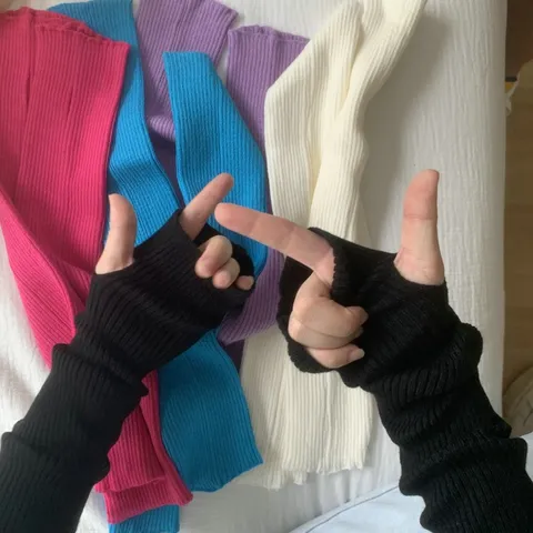 Gants Sans Doigts en Tricot pour Femmes Manchettes Longues Nervurées Lâches Fausses Manches Automne Hiver Chaud Couleur Unie Couverture de Main Accessoires Pour Adolescentes École Vêtements Quotidiens