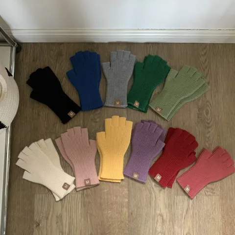 Guantes de Punto Sin Dedos de Color Sólido Mitones Acanalados Cálidos Para Escribir Mecanografiar Ciclismo Al Aire Libre Invierno Otoño