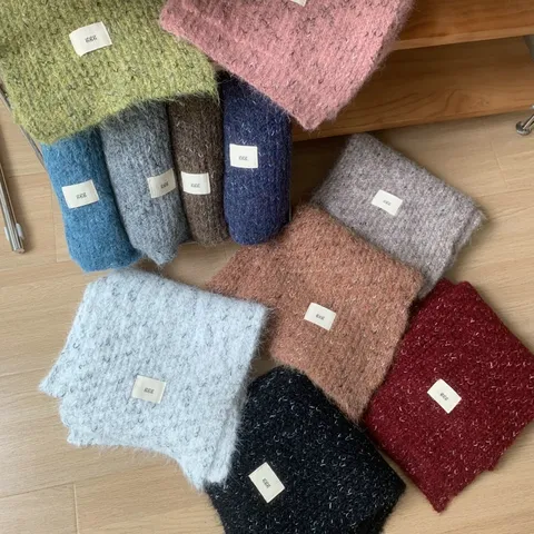 Women's Winter Warm Knitted Wool Scarf Solid Color Korean Style Retro Soft Long Neck Scarf Cold Weather Fashion