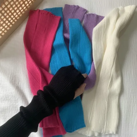 Gants Sans Doigts en Tricot pour Femmes Manchettes Longues Nervurées Lâches Fausses Manches Automne Hiver Chaud Couleur Unie Couverture de Main Accessoires Pour Adolescentes École Vêtements Quotidiens