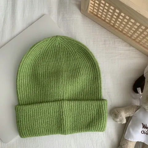 Bonnet Laine Couleur Unie Femmes Tricot Côtelé Revers Chaud Style Ins Souple Bonnet Docker Hiver Plein Air Couvre Chef
