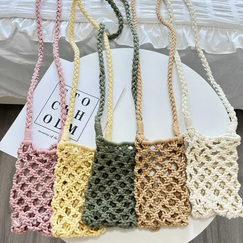 Sommer Geflochten Polyester Handytasche Streetwear Hohl Aus Handgehäkelt Umhängetasche Lässig Klein Tote Bag Für Damen Täglich