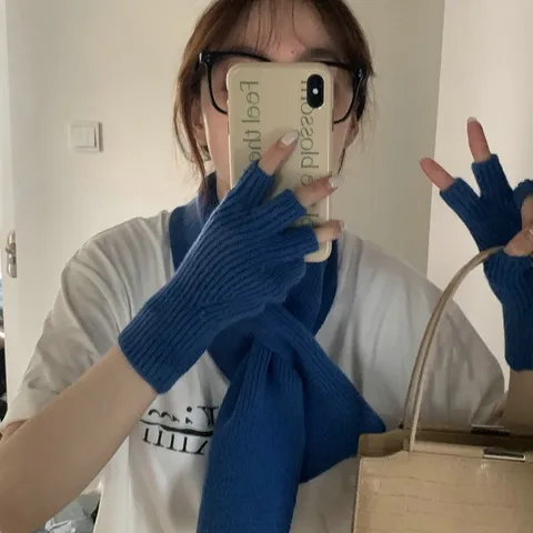 Guantes de Punto Sin Dedos de Color Sólido Mitones Acanalados Cálidos Para Escribir Mecanografiar Ciclismo Al Aire Libre Invierno Otoño