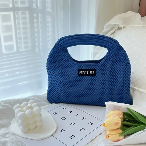 Bolso Tote de Punto para Mujer Colores de Caramelo Patrón de Cuadros Tela Suave Bolso de Mano Minimalista Bolso de Muñeca de Punto Gran Capacidad Trayecto Escolar Bolso para Estudiantes