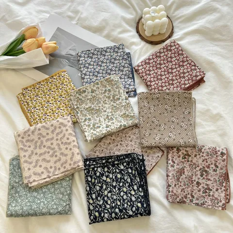 Vintage Floral Cotton Linen Square Scarf Fresh Multi Use Hair Band Bandana Neck Scarf Small Head Wrapping Decorative Handkerchief For Women