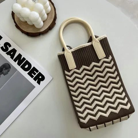 Mini Sac Bandoulière Tricoté Style Coréen Mignon Damier Ondulé Pochette Téléphone Pour Femmes Décontracté Étudiants Petit Sac Épaule
