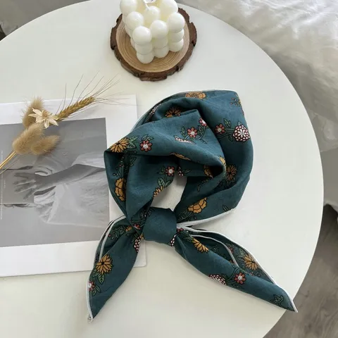 Foulard Carré Minimaliste en Poliestere Imprimé Vintage pour Femmes Bandeau Cheveux Géométrique Floral Tour de Cou Accessori Été