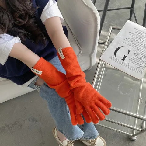 Korean Style Knitted Fingerless Gloves Women Winter Solid Color Long Wrist Warm Mittens Sweet Touchscreen Soft Acrylic Arm Warmers