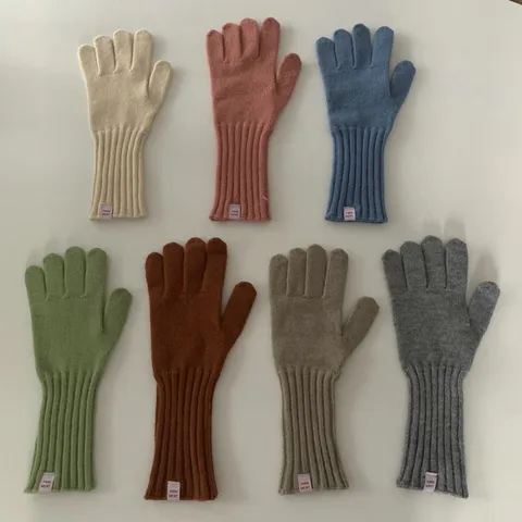 Solid Color Knitted Fingerless Gloves For Women Autumn Winter Warm Mittens Soft Touchscreen Arm Sleeves With Label Accessories