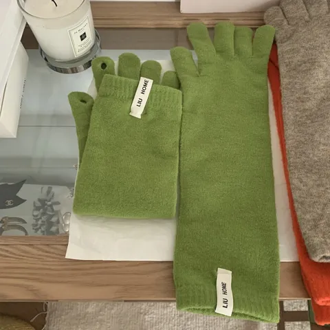 Women Long Knit Acrylic Gloves Solid Color Warm Fingerless Touchscreen Arm Warmers Korean Style Sweet Winter Apparel Gloves