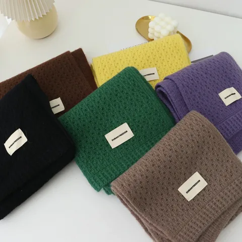 Women's Solid Color Knitted Scarf Winter Warm Long Woven Label Casual Neck Scarf