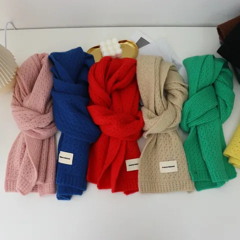 Women's Solid Color Knitted Scarf Winter Warm Long Woven Label Casual Neck Scarf