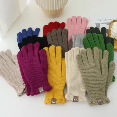 Guantes de Punto Táctiles Cálidos de Invierno para Mujer Guantes Acrílicos con Volantes Bonitos Color Sólido Ropa de Mano Térmica para Exteriores