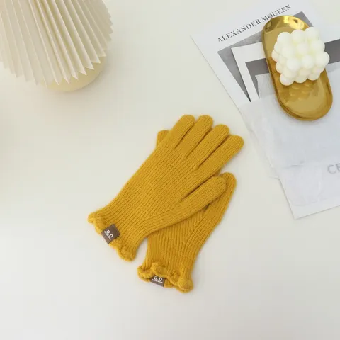 Guantes de Punto Táctiles Cálidos de Invierno para Mujer Guantes Acrílicos con Volantes Bonitos Color Sólido Ropa de Mano Térmica para Exteriores