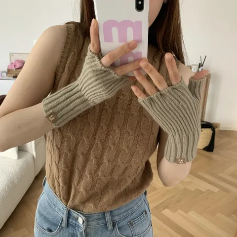 Women Knitted Half Finger Gloves Thickened Warm Solid Color Winter Gloves Fingerless Wrist Guard Acrylic Gloves