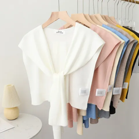 Women's Solid Color Knitted Shawl Autumn Thin Scarf Air-Conditioned Room Fake Collar Warm Thermal Fashion Accessories