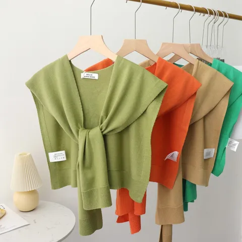 Women's Solid Color Knitted Shawl Autumn Thin Scarf Air-Conditioned Room Fake Collar Warm Thermal Fashion Accessories