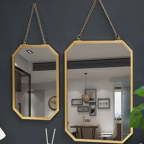 Stile Nordico Specchio Sospeso a Parete con Cornice in Ferro Geometrico Ottagono Catena in Metallo Specchio Trucco Per Bagno Arredamento