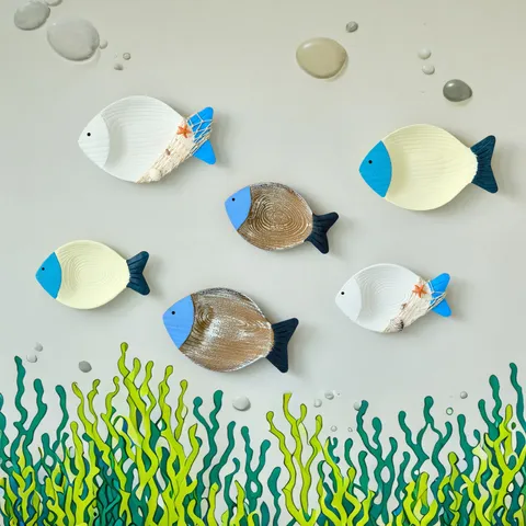 Mediterranean Wooden Creative Dimensional Fish Shape Wall Hanging Decoration Home Living Room Kids Room Art Decor