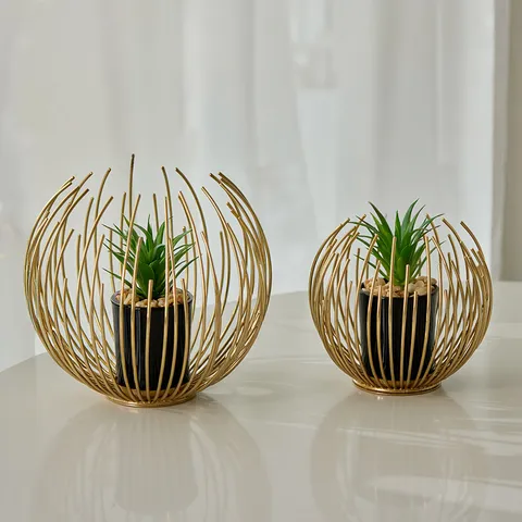 Modern Minimalist Iron Potted Plant Geometric Metal Art Desk Ornament Creative Home Living Room Table Display