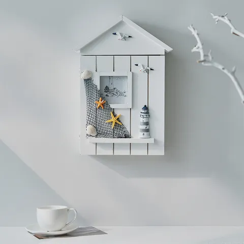 Mediterranean Wooden Key Holder Wall Mounted Key Box Coastal Nautical Hanging Storage Organizer for Home Entryway Decor