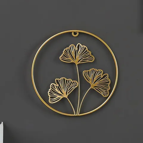 Nordic Style Golden Ginkgo Leaf Metal Wall Decor Living Room Hanging Ornament Iron Art Wall Sculpture Home Decoration