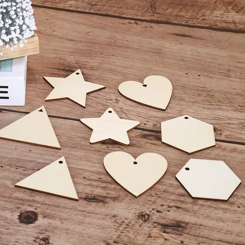 Tranches de Bois de Pin Naturel Formes en Bois Géométriques Vides Avec Trous Pour Enfants DIY Peinture Artisanat Ornements Suspendus